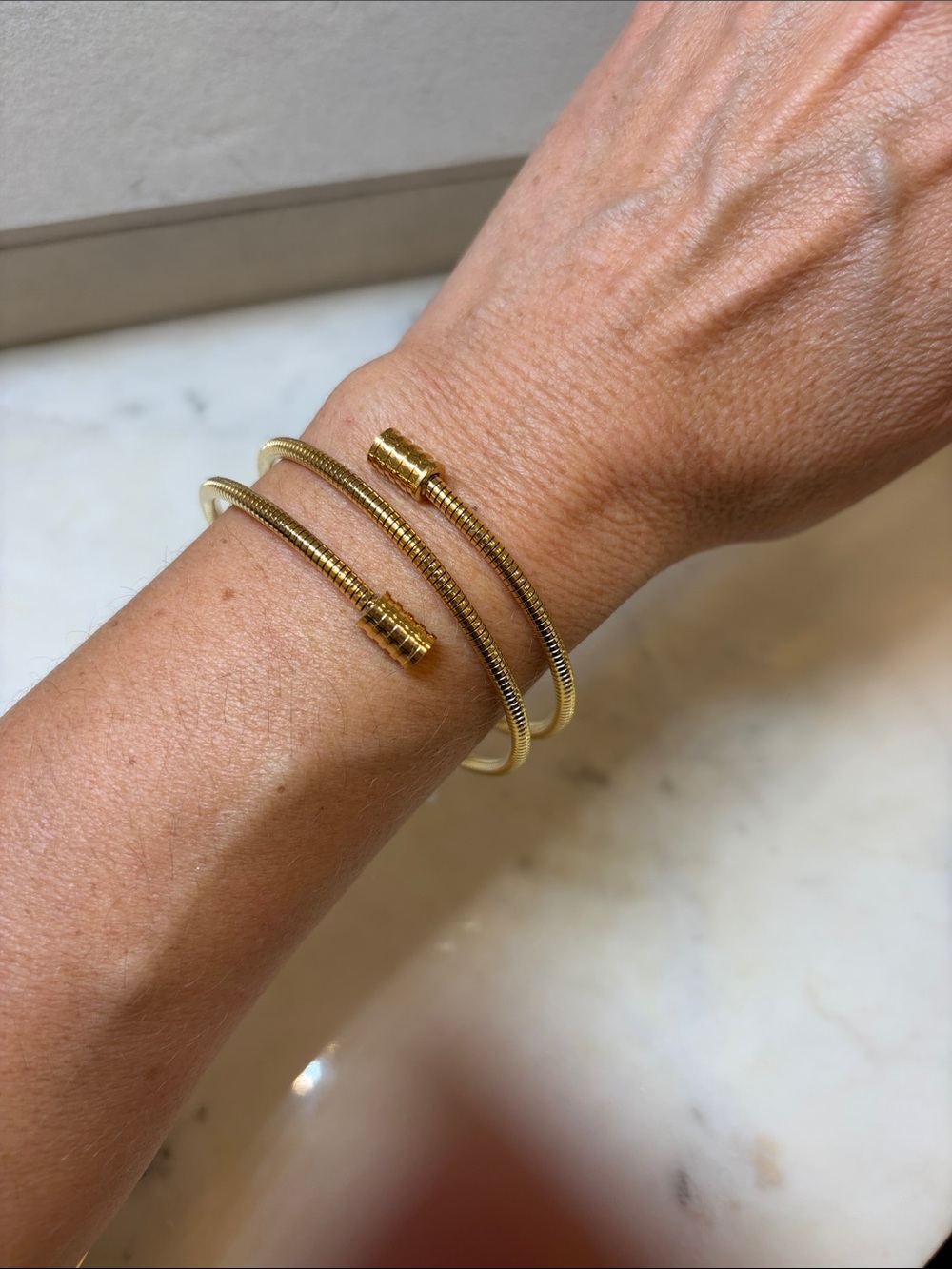 Cable twisted gold cuff bracelet stretchy stainless steel.
